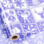 MAYPLUSS Christmas Wrapping Paper Roll, Light Purple Wrapping Paper, Girly Bell, Tree, Candy Canes Christmas Themed Wrapping Paper for Girl Holiday Gift Packaging (17 Inch X 16.5 Feet)