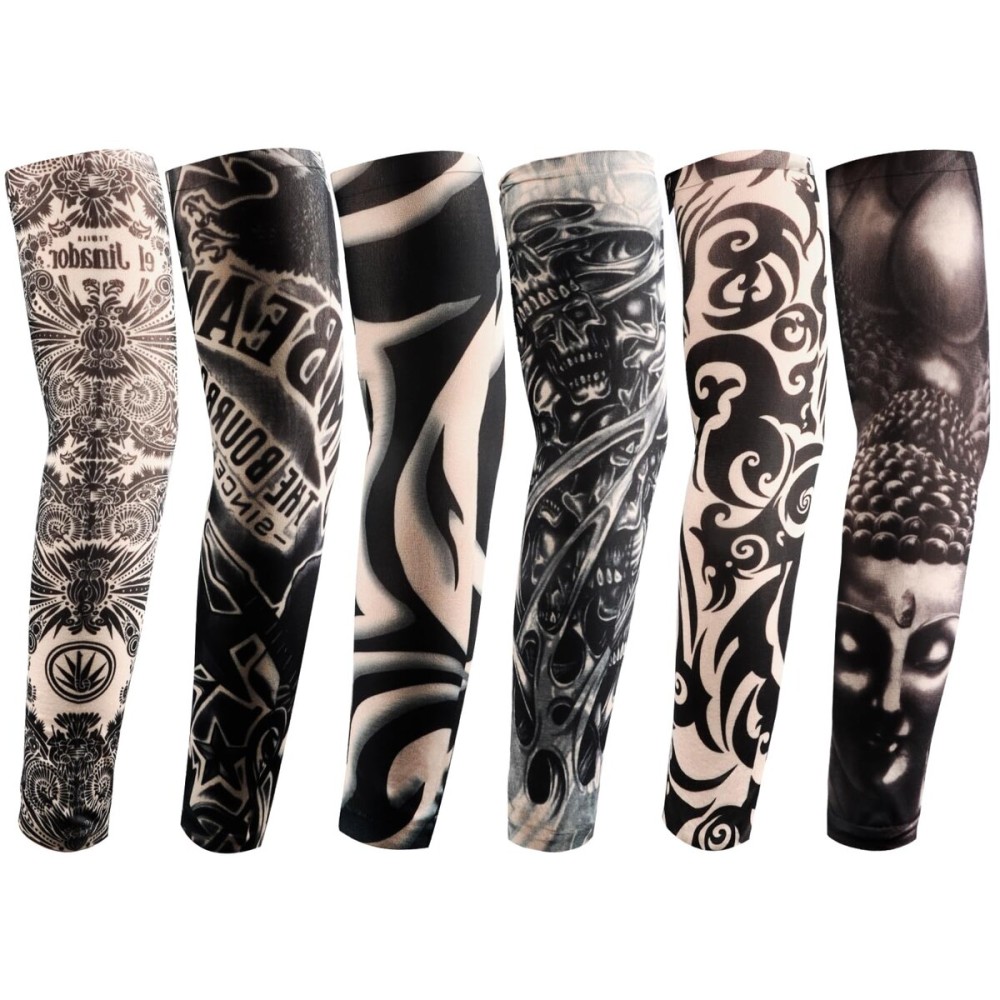 YARIEW Tattoo Sleeves for Men, 6Pcs Fake Tattoos Sleeves to Cover Arms Sun Protection Sleeve Covers for Men and Women (Set 9)