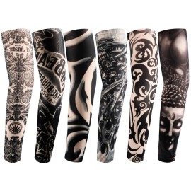 YARIEW Tattoo Sleeves for Men, 6Pcs Fake Tattoos Sleeves to Cover Arms Sun Protection Sleeve Covers for Men and Women (Set 9)