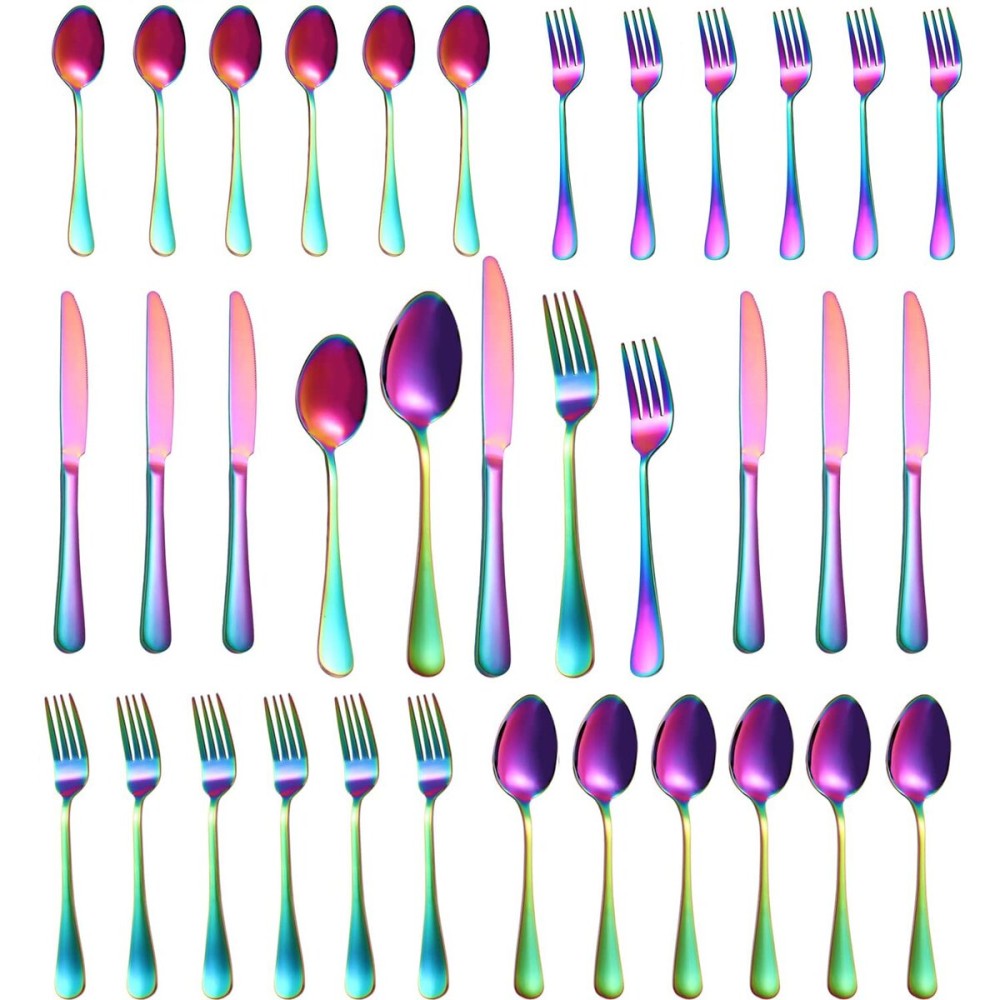 30 Pcs Rainbow Silverware Set for 6, Food Grade Stainless Steel Flatware Set, Eating Utensils Sets Include Fork/Knife/Spoon,Home Kitchen Tableware Set, Reusable Cutlery Set, Dishwasher Safe