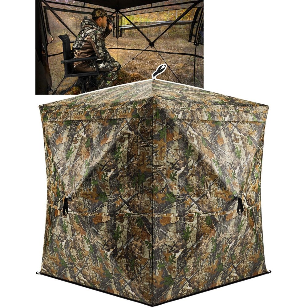 TIDEWE Hunting Blind 270See Through with Carrying Bag, Pop Up Ground Blinds, Portable Resilient Hunting Tent (Forest Fade Camo,1-2 Person)
