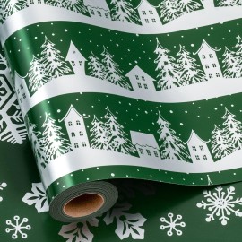 MAYPLUSS Christmas Wrapping Paper Roll, Green Gift Wrap, Vintage Green Silver Winter Forest Christmas Themed Wrapping Paper for Holiday Gift Packaging, Party(Mini Roll, 17 Inch X 16.5 Feet)