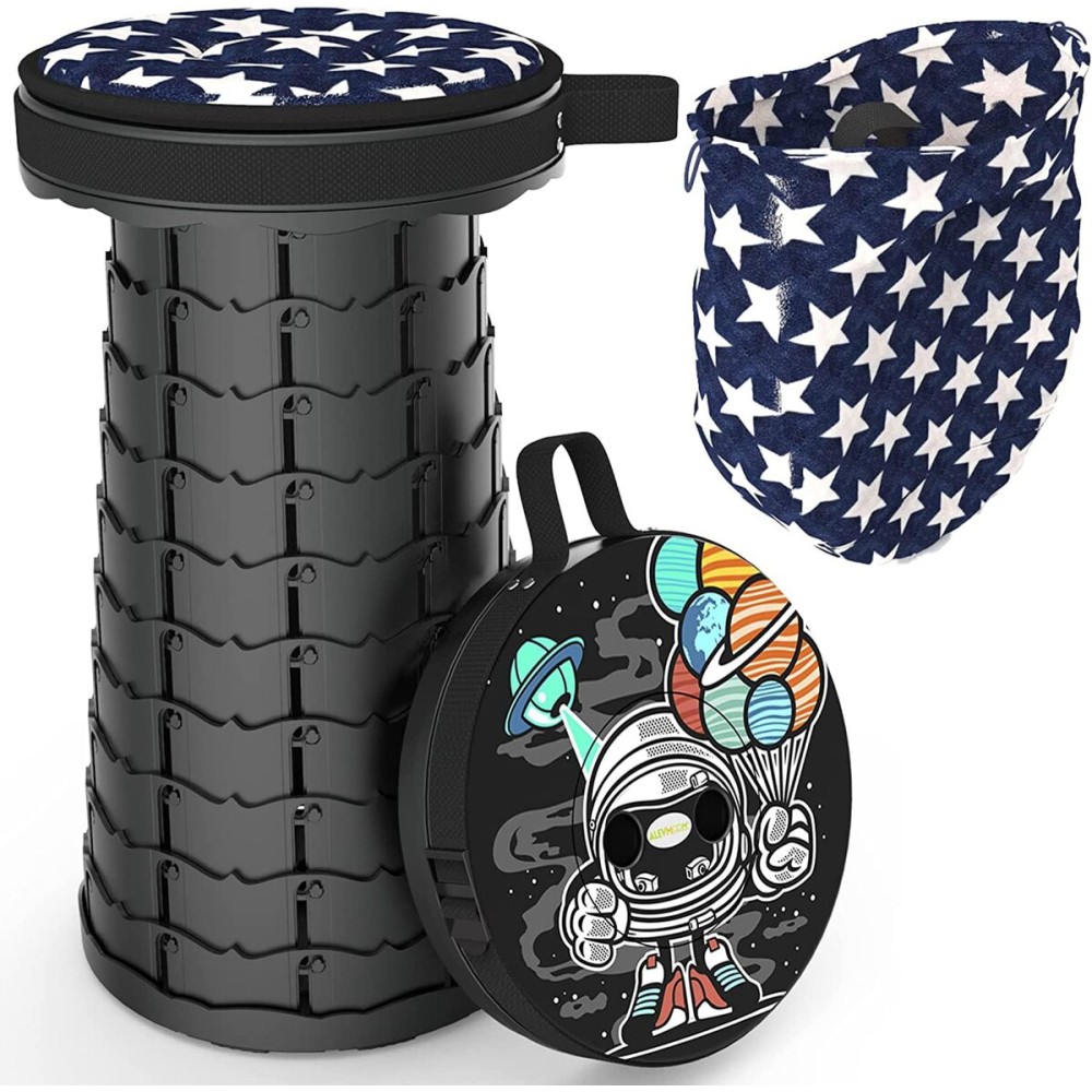 ALEVMOOM Upgraded Nylon Collapsible Stool with 500lbs Max Weight Portable Retractable Folding Telescoping Stools for Adults Chair for Outdoor Camping Fishing Hiking BBQ(Nylon Blue)