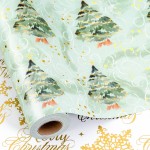 MAYPLUSS Christmas Wrapping Paper Roll, Green Tree Wrapping Paper, Watercolor Green Christmas Tree and Snowflake Gift Wrap w/Metallic Foil Shine for Holiday Gift Packaging (17 Inch X 16.5 Feet)