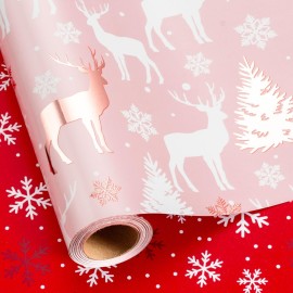 MAYPLUSS Christmas Wrapping Paper Roll, 17 Inch X 16.5 Feet Gift Wrapping Paper Featuring Tree Reindeer Reversible Snowflake Merry Christmas Thick Wrap Paper for Holiday Party New Year Kids