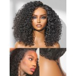 LUVME HAIR 100% Real Human Hair Wig Lace Frontal Deep Curly 16 inches Drawstring Cap Glueless HD Lace Wigs Human Hair Pre Plucked Pre Cut, Curly Wig Human Hair Ready to Go Wig