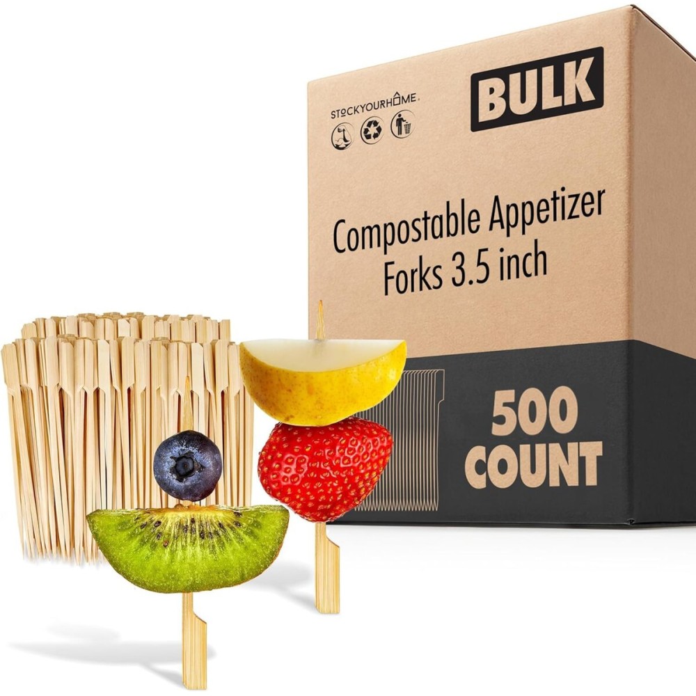 500 Bamboo Appetizer Forks, 3.5 Disposable Bamboo Fork for Charcuterie, Mini Forks for Appetizers, Cocktail Forks for Weddings, Small Appetizer Picks