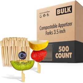 500 Bamboo Appetizer Forks, 3.5 Disposable Bamboo Fork for Charcuterie, Mini Forks for Appetizers, Cocktail Forks for Weddings, Small Appetizer Picks