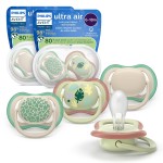 Philips Avent Ultra Air Pacifiers - Orthodontic Design, for Babies 6-18 Months, Soft Silicone Symmetrical Nipple, BPA-Free, 2 Sterilizing Cases, 4 Pack, SCF087/26