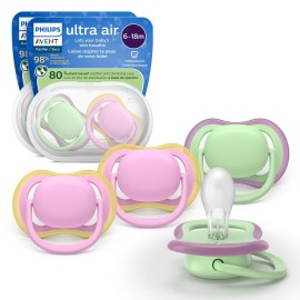 Philips Avent Ultra Air Pacifiers - Orthodontic Design, for Babies 6-18 Months, Soft Silicone Symmetrical Nipple, BPA-Free, 2 Sterilizing Cases, 4 Pack, SCF087/25