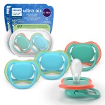 Philips Avent Ultra Air Pacifiers - Orthodontic Design, for Babies 6-18 Months, Soft Silicone Symmetrical Nipple, BPA-Free, 2 Sterilizing Cases, 4 Pack, SCF087/24