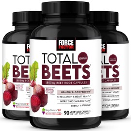 Force Factor Total Beets Blood Pressure Support Beet Root Capsules, 1800mg Organic Beet Root Powder Supplement with Hawthorn Berry to Support Circulation and Blood Flow, 270 Vegetable Capsules, 3-Pack