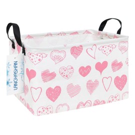 LANGYASHAN Rectangular Storage Bin Collapse Canvas Fabric Cartoon Storage Basket with Handles for Organizing Home Kitchen Boys and Girls Toys Office Closet Shelf Baskets (Rec Angel Heart)