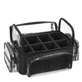 TANTO Makeup Brush Case, Clear Extra Large Cosmetic Organizer Holder Professional Makeup Artist Train Case with Adjustable Dividers&Strap Portable Makeup Brush Holder (02A-BlackXX Large)