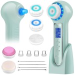 UMICKOO Face Scrubber Exfoliator,Facial Cleansing Brush Waterproof with LCD Screen,Blackhead Remover Vacuum with 5 Brush Heads,Face Spin Brush for Exfoliating (Green)