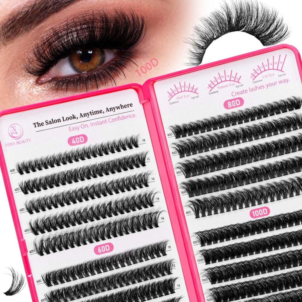 Lash Clusters Fluffy Lashes 40D60D80D100D Lash Clusters Kit D Curl Eyelash Extensions Kit Dramatic Volume 10-16MM Ultra-Thin Band for Beginners