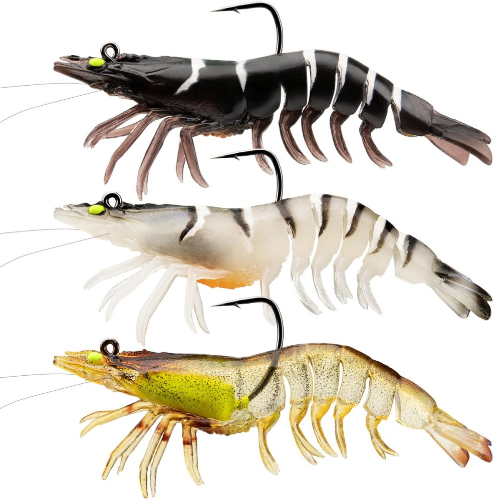 TRUSCEND Pre-Rigged Fishing Jigs, 1:50 Super Durable TPE Bass Fishing Lures, Well-Made Lifelike Soft Shrimp Swimbait, Weedless MarshSwamp Fishing Lure for Trout Crappie Walleye, Keep Separately!