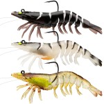 TRUSCEND Pre-Rigged Fishing Jigs, 1:50 Super Durable TPE Bass Fishing Lures, Well-Made Lifelike Soft Shrimp Swimbait, Weedless MarshSwamp Fishing Lure for Trout Crappie Walleye, Keep Separately!