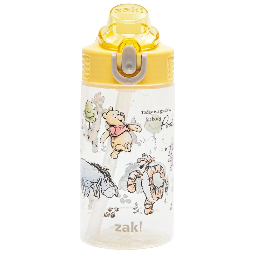Zak Designs Disney Winnie the Pooh Sage Kids Water Bottle For School or Travel, 16oz Durable Plastic Water Bottle With Straw, Handle, and Leak-Proof, Pop-Up Spout Cover (Winnie the Pooh & Friends)