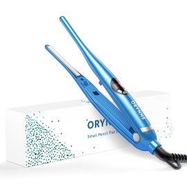 ORYNNE 3/10\'\' Small Pencil Flat Iron for Short Hair, Pixie Cut, Edges. 5s Ultra Fast Heat Up, 270-450 Adjustable Temperatures, Tourmaline Ceramic & Ionic Technology, Dual Voltage for Travel, Blue