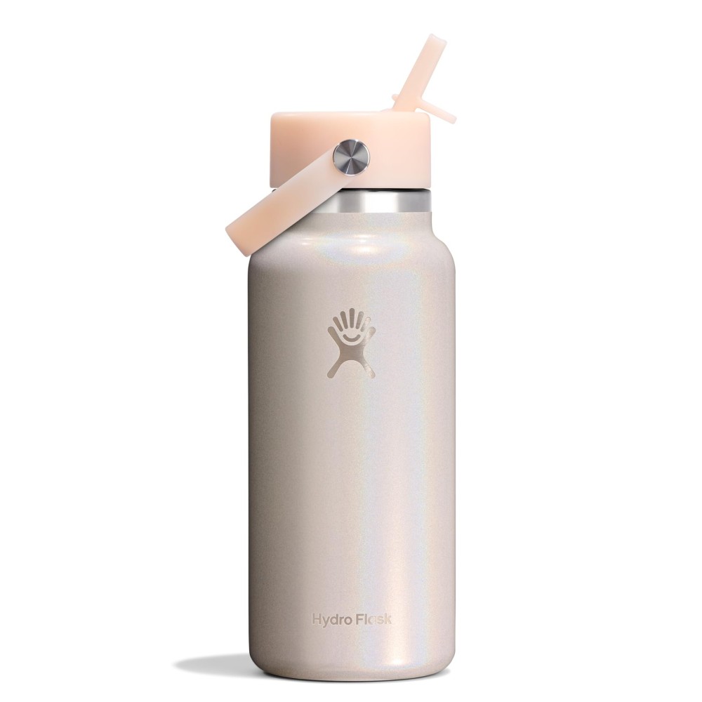 Hydro Flask Water Bottle - Insulated Stainless Steel - Wide Mouth Flex Straw Lid, Non-Spill, Leakproof and Refillable in 32 Oz Glimmer Cream