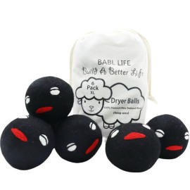 BABL LIFE Wool Dryer Balls Pack of 6 XL,Reusable New Zealand Natural Fabric Softener,Saves Drying Time, Handmade Dryer Balls-Updated Version(Made of The Latest Shearing) 3 Inch Black (Pack of 6)