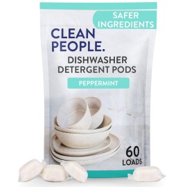 The Clean People Dishwasher Pods - Cuts Grease & Rinses Sparkling Clean - Residue-Free - Phosphate Free Dishwashing Pods - Peppermint, 60 Pack