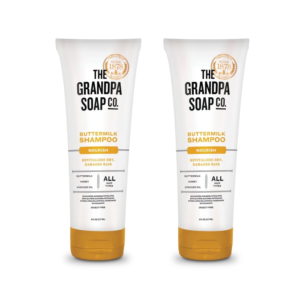 The Grandpa Soap Company Buttermilk Shampoo - Nourishing Formula to Help Revitalize Dry and Damaged Hair, With Honey & Avocado Oil, Vegan, Sulfates and Parabens Free, 8 Fl Oz 2 Pack