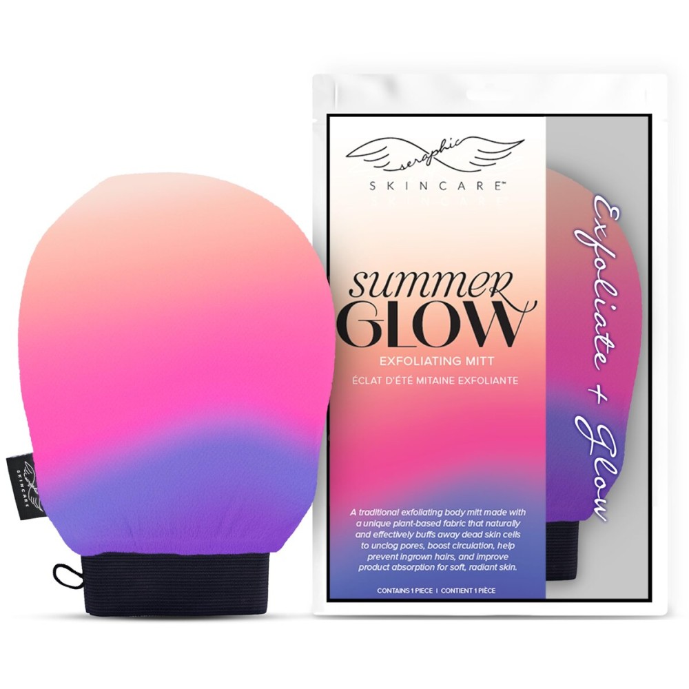 Seraphic Skincare (Summer Glow) Premium Exfoliating Mitt for Body 1pc- 100% Vegan Viscose Traditional Body Scrub Glove Kessa Korean Washcloth - Body Exfoliator for Self-Tan Removal & Keratosis Pilaris