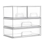 Vtopmart Stackable Storage Drawers Set of 4, Clear Plastic Organizer Bins for Bathroom Supplies,Ideal for Cabinet,Pantry,Laundry Room Organization