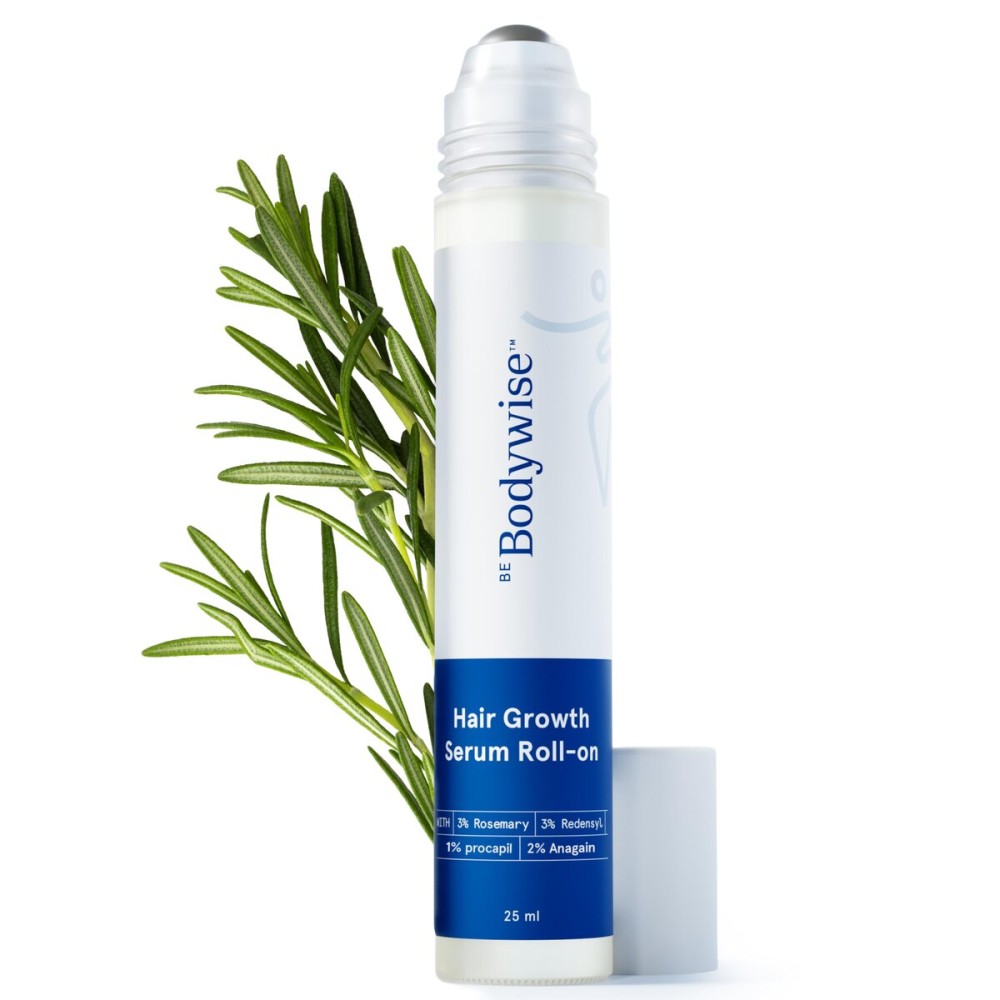 Be Bodywise Rosemary Hair Growth Serum Roll On 25 ml - 3% Rosemary, 3% Redensyl & 2% Anagain | DHT-Blocking Scalp Serum Boosts Oxygen Flow, Reduces Hair Fall | Paraben/Sulfate-Free | Women & Men