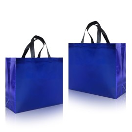 cabzymx 25 Pcs Blue Reusable Gift Bags with Handles, Party Gift Bag with Sturdy Bases, Ideal Goodie Bag Bulk for Xmas, Birthday,Wedding, Holiday- 12.6x4.7x11 In