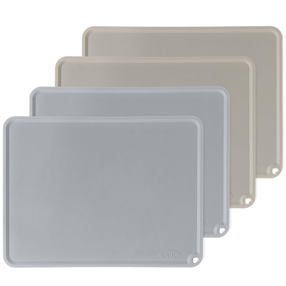 KVK Silicone Placemats for Toddlers Thicker Version, Non-Slip Reusable Kids Placemats for Dining Table, Stain-Proof Baby Table Mat for Restaurants 4 Packs (Light Gray&Beige)