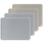 KVK Silicone Placemats for Toddlers Thicker Version, Non-Slip Reusable Kids Placemats for Dining Table, Stain-Proof Baby Table Mat for Restaurants 4 Packs (Light Gray&Beige)