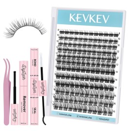 KevKev Lash Extension Kit Lash Clusters Kit 144Pcs 8-16mix Length Ultra Soft Eyelash Extension Kit Lash Bond and Seal Lash Glue Lash Remover for DIY Eyelash Extensions(Wetland, D-8-16mix)