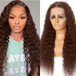 Bworto Chocolate Brown Lace Front Wigs Human Hair 13x6 Hd Lace Deep Wave Curly Lace Frontal Wigs for Black Women Pre Plucked Glueless 4 Brown Colored Wig (22 Inch)