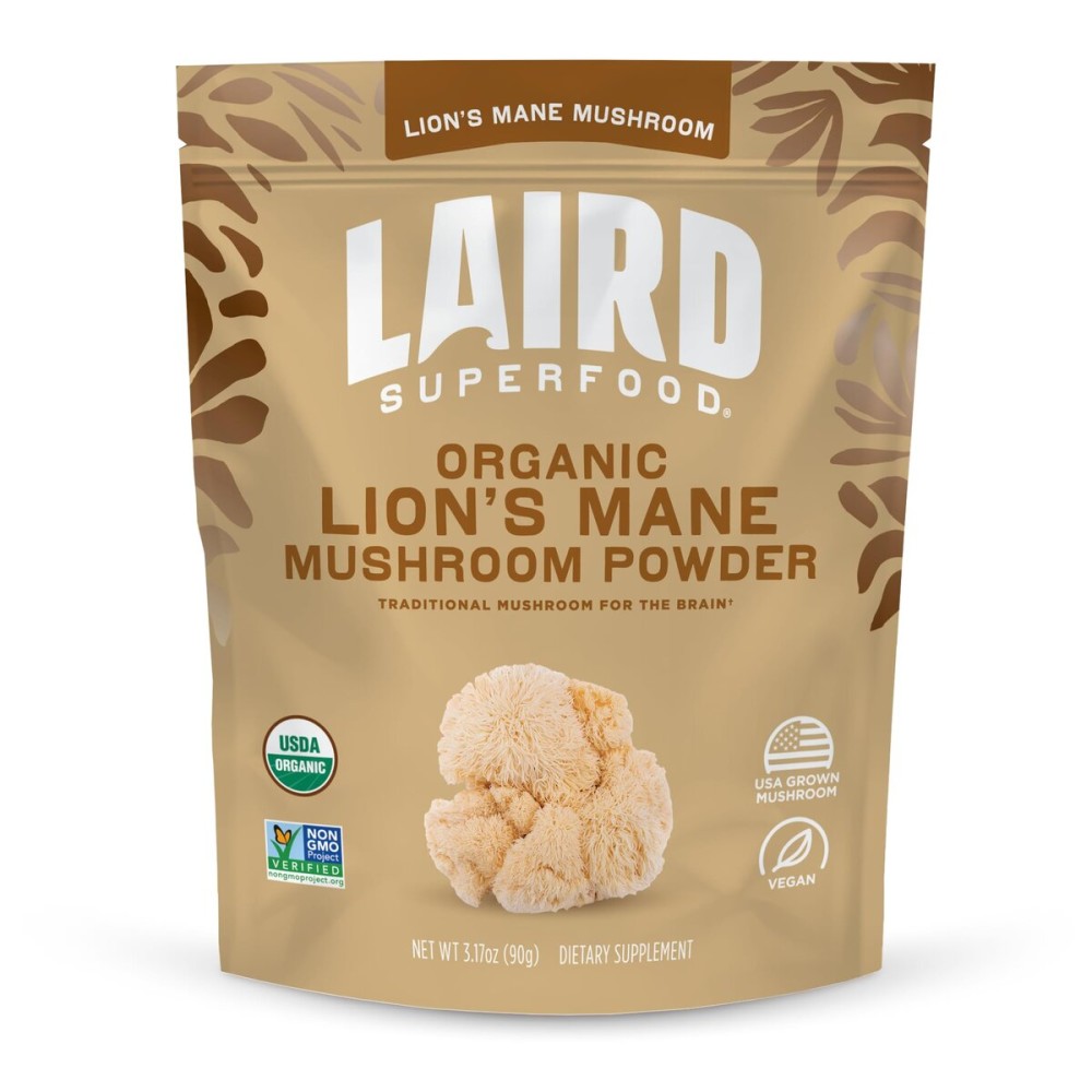 Laird Superfood Organic Lions Mane Mushroom Powder for Cognitive Function and Immune Support, 3.17 oz. Bag, Pack of 1