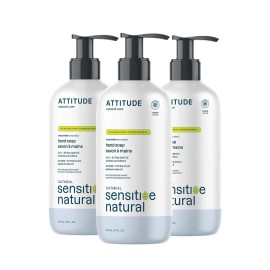 ATTITUDE Hand Soap for Sensitive Skin Enriched with Oat, EWG Verified, Dermatologically Tested, Vegan, Extra Gentle, Unscented, 16 Fl Oz (Pack of 3)