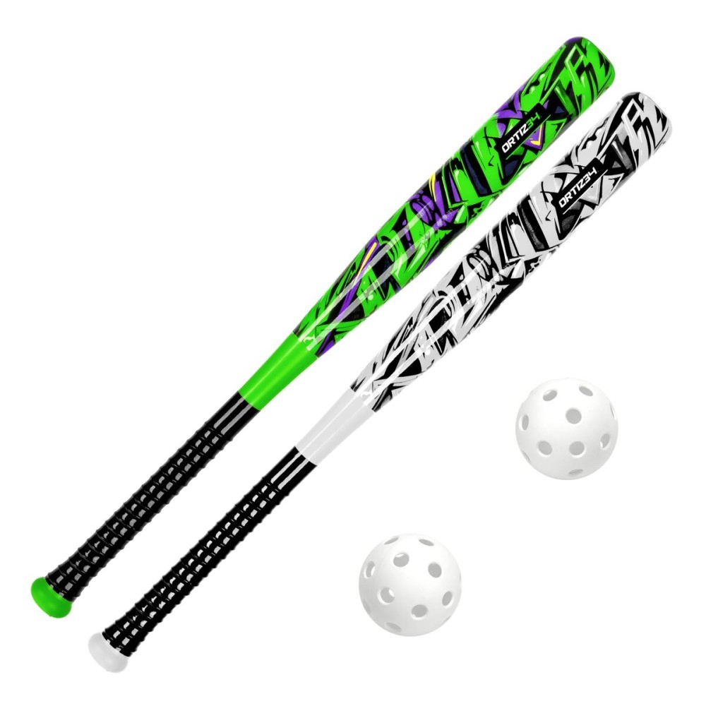 Ortiz34 Bat & Ball Set - Graffiti Plastic Bat & Ball Homerun Set- David Ortiz Backyard Baseball Set for Youth, Kids, Teenagers, Adults (2 Pack Bat & Ball Set, Green/Purple/White)