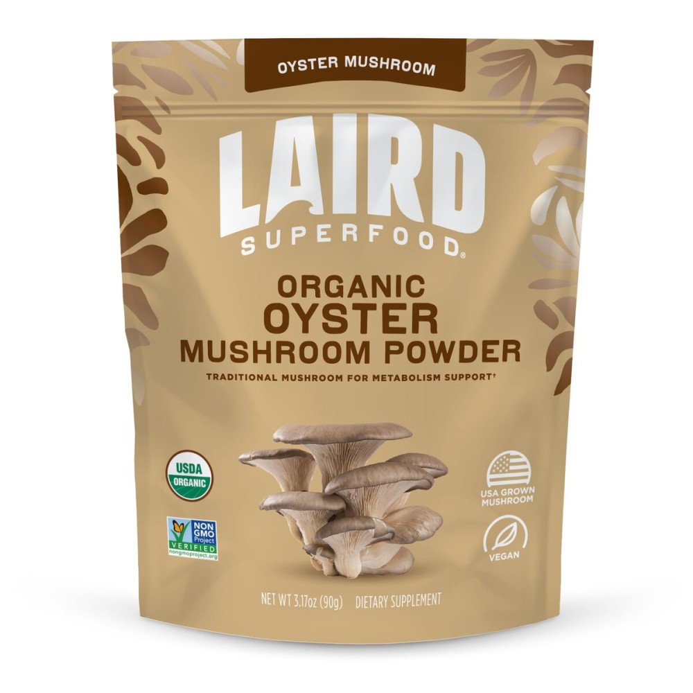Laird Superfood Organic Oyster Mushroom Powder for Immune and Digestive Support, 3.17 oz. Bag, Pack of 1