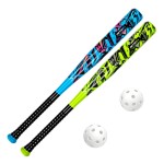 Ortiz34 Bat & Ball Set - Graffiti Plastic Bat & Ball Homerun Set- David Ortiz Backyard Baseball Set for Youth, Kids, Teenagers, Adults (2 Pack Bat & Ball Set, Blue/Purple/Volt)