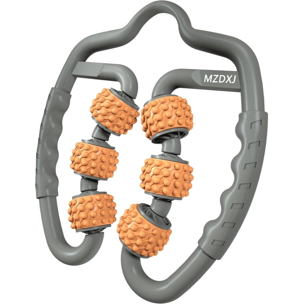 MZDXJ Cellulite Massage Tool Muscle Roller - Deep Fascia Massager & Dimpled Skin Remover for Legs, Thighs & Buttocks - Anti-Cellulite Roller, Smooth Skin, Pain Reliefs Gray Orange - 6 Wheel