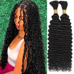 Human Braiding Hair for Boho Braids 22 Inch 110g Deep Wave Bulk Human Hair for Braiding No Weft 12A Curly Human Hair Extensions for Boho Braids 2 Bundle Wet and Wavy Human Hair