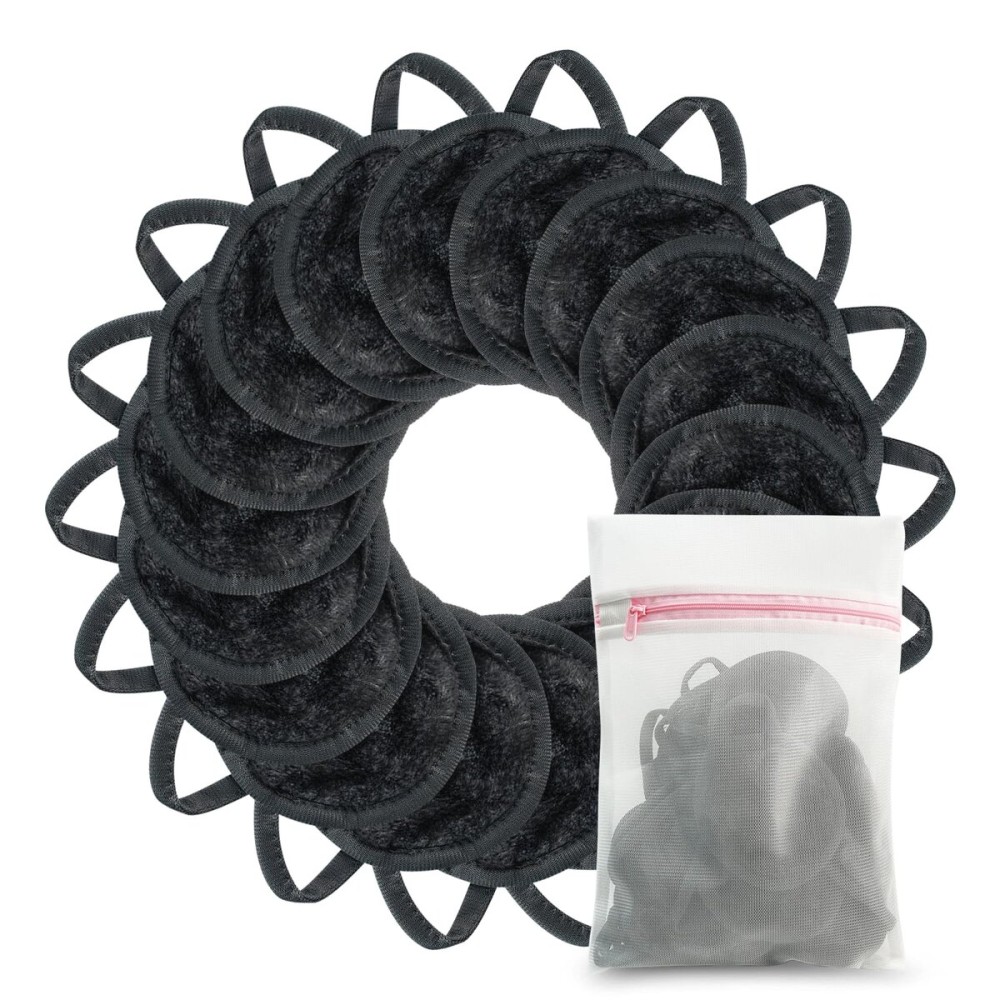 Nugilla 18 Packs Reusable Makeup Remover Pads with a Washable Laundry Bag, Resuable Microfiber Round Towel Skin Face Towels, Soft Makeup Remover Cloth, Fast Drying Washcloth (Grey)