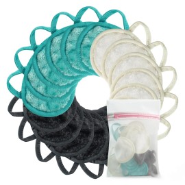 Nugilla 18 Packs Reusable Makeup Remover Pads with a Washable Laundry Bag, Resuable Microfiber Round Towel Skin Face Towels, Soft Makeup Remover Cloth, Fast Drying Washcloth (Grey/Green/White)