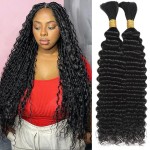 Human Braiding Hair for Boho Braids 24 Inch 110g Deep Wave Bulk Human Hair for Braiding No Weft 12A Curly Human Hair Extensions for Boho Braids 2 Bundle Wet and Wavy Human Hair