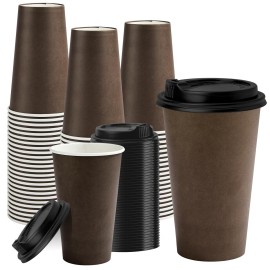 16 oz Disposable Coffee Cups with Lids 100 Pack, Hot Paper Coffee Cups with Lids, To Go Cup with Lid