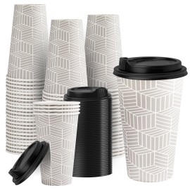 16 oz Disposable Coffee Cups with Lids 100 Pack, Hot Paper Coffee Cups with Lids, To Go Cup with Lid