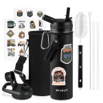 WixByti 20 oz Insulated Water Bottle with Straw (Cold for 48 Hrs), Stainless Steel Triple Wall Vacuum Sports Water Jug, Leakproof Hydro Cup Flask with Paracord Handle & Straw Spout Lids & DIY Stickers