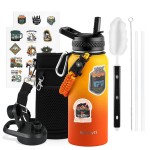 WixByti 32 oz Insulated Water Bottle with Straw (Cold for 48 Hrs), Stainless Steel Triple Wall Vacuum Sports Water Jug, Leakproof Hydro Cup Flask with Paracord Handle & Straw Spout Lids & DIY Stickers